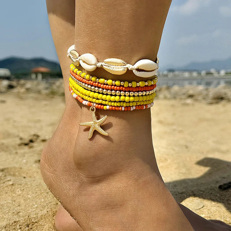 Bohemian Beach Bracelet Set – Layered Starfish & Shell Jewelry for Women
