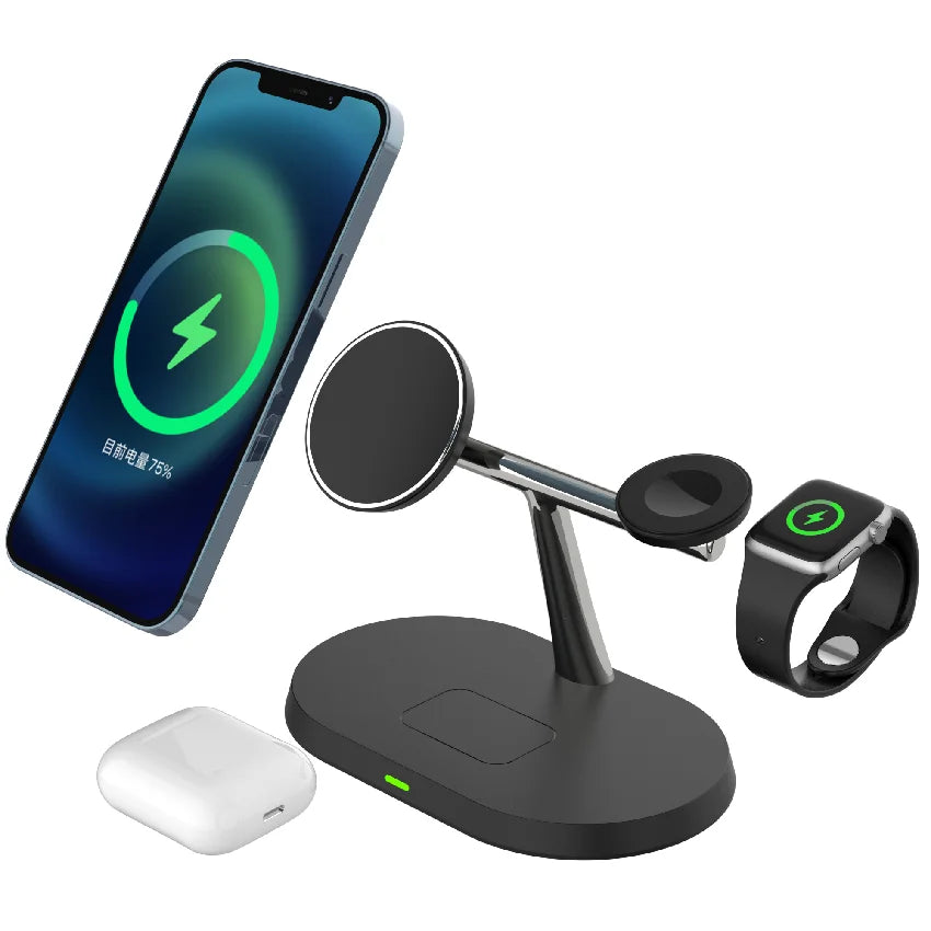 3-in-1 Magnetic Wireless Charger Stand | 30W Fast Charging for iPhone, Apple Watch & AirPods