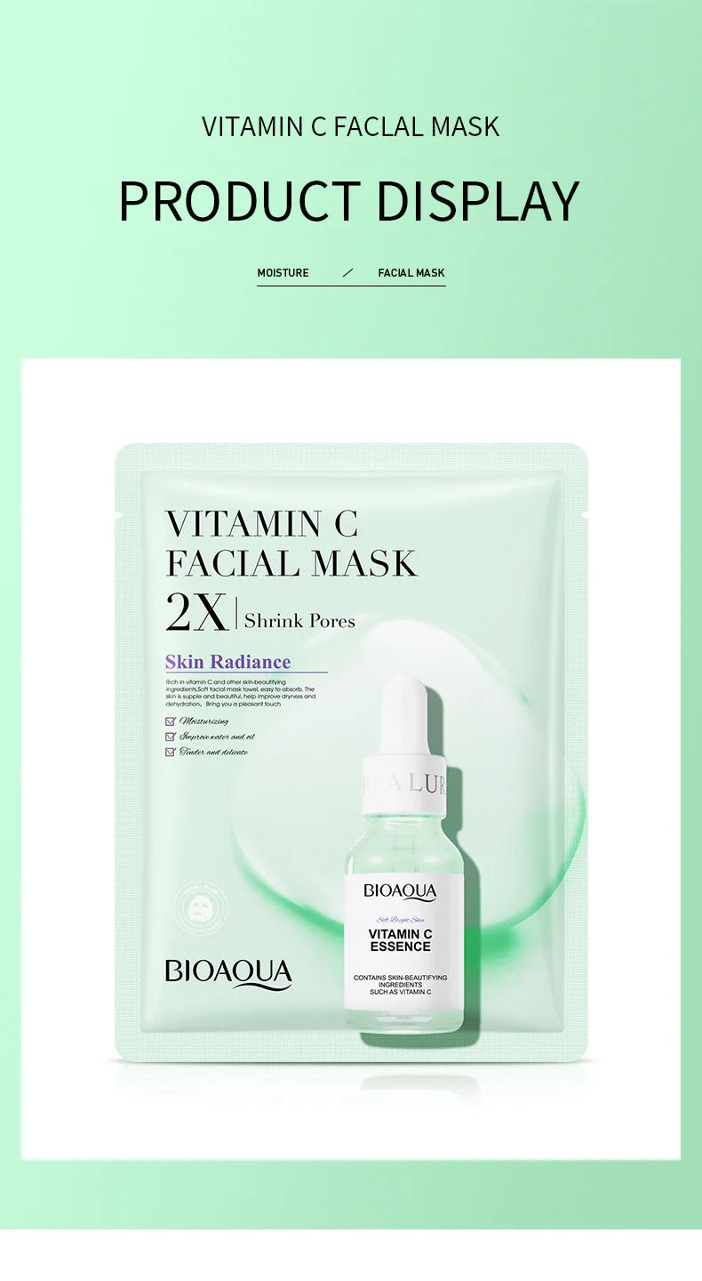 BIOAQUA 20-Piece Facial Sheet Mask Set - Vitamin C, Collagen, Hyaluronic Acid & More