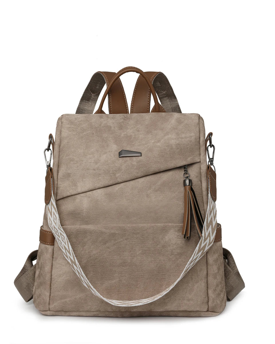 Women's PU Leather Backpack - Large Capacity Fashion Daypack with Tassel