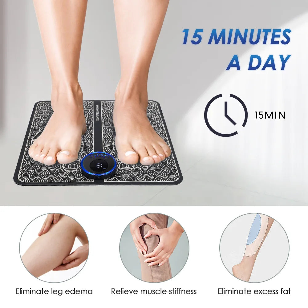 CAMMUO EMS Foot Massager Pad | 8 Modes, 19 Levels, Wireless Remote — Just 15 Min a Day