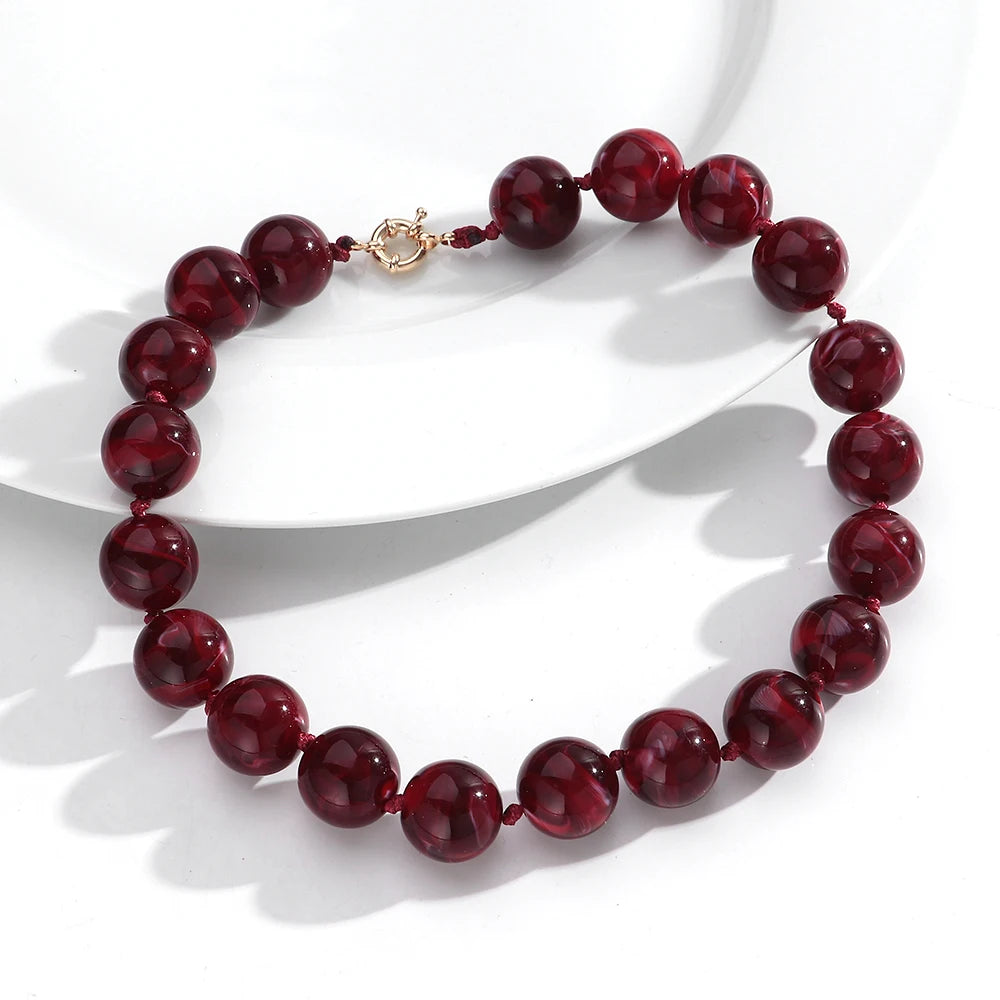 Vintage Beaded Choker Necklace – Bohemian Resin Bead Jewelry for Women