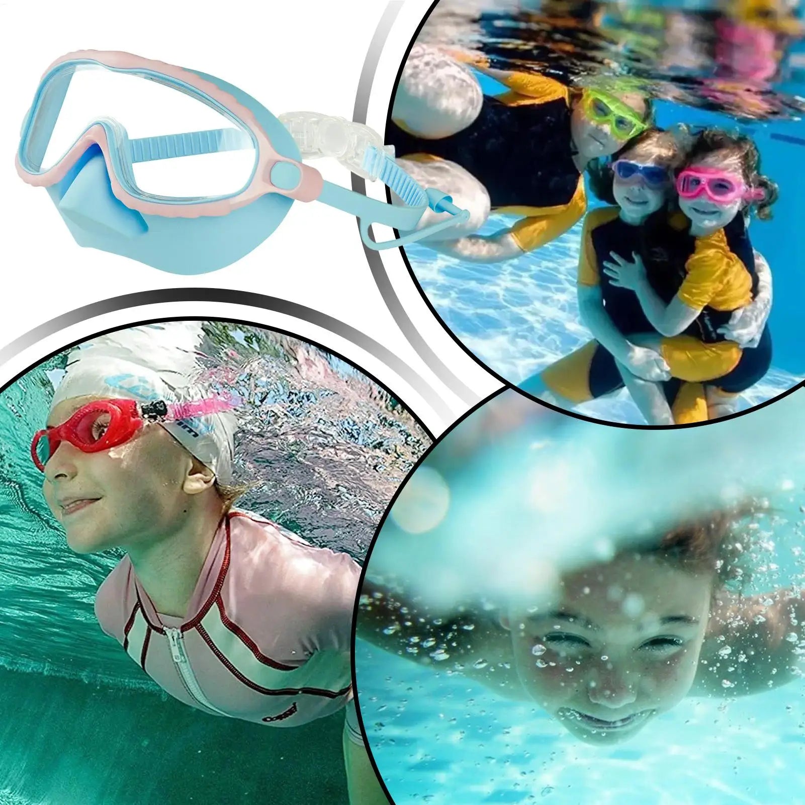 Goggles With Nose Cover Diving Glasses Anti-Fog No-Leak Clear Waterproof Snorkeling Goggles Gear For Children Kids Aged 4-15
