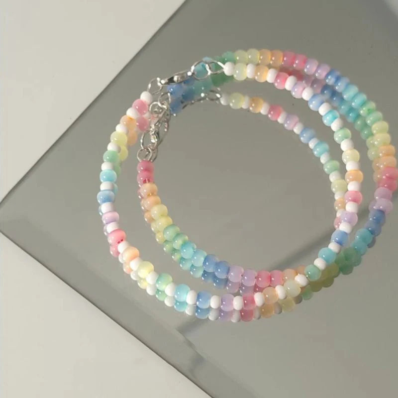 Rainbow Beaded Bracelet – Colorful Bohemian Style for Women & Girls