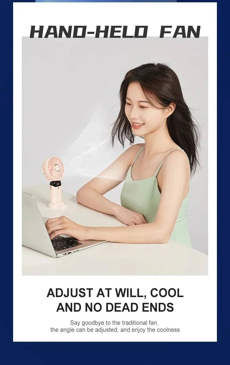 5-Speed Rechargeable Handheld Fan with LED Display & Aromatherapy