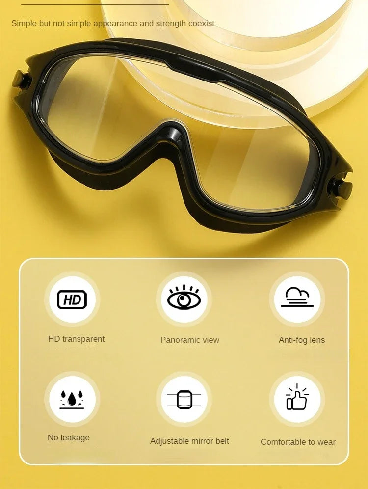 Big Frame Swimming Goggles Adults with Earplugs Swim Glasses Professional HD Anti-fog Goggles Silicone Eyewear Men Women