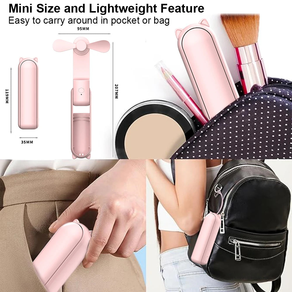 Mini Portable Rechargeable Handheld Fan with Power Bank
