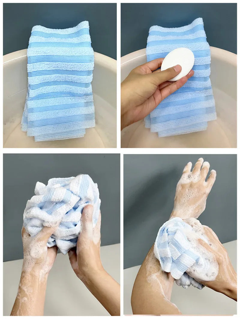 Japanese Exfoliating Bath Towel - Extra Long Back Scrubber, Two-Sided, Antibacterial