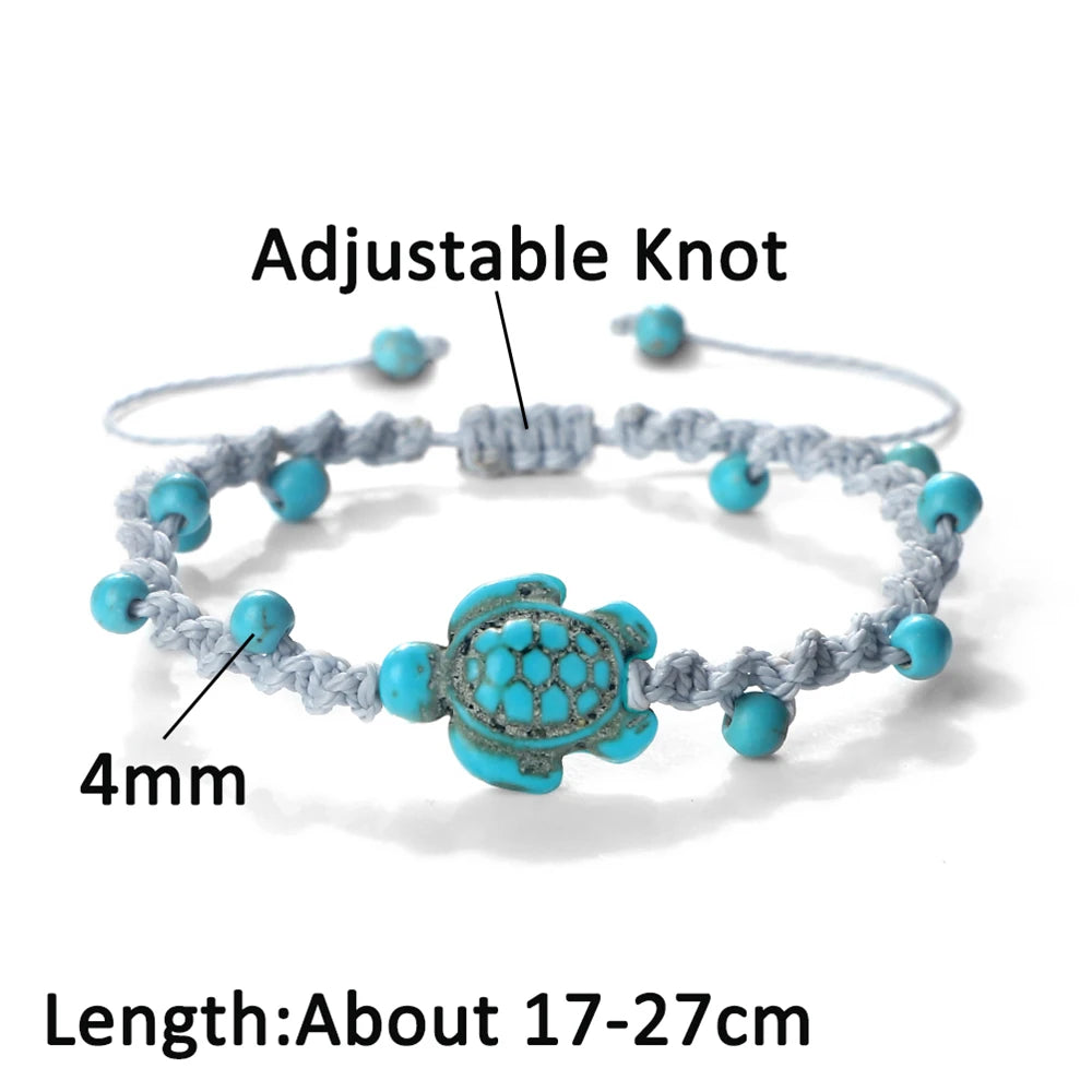 Natural Stone Braided Bracelet with Turtle Pendant – Handmade Healing Jewelry for Men & Women