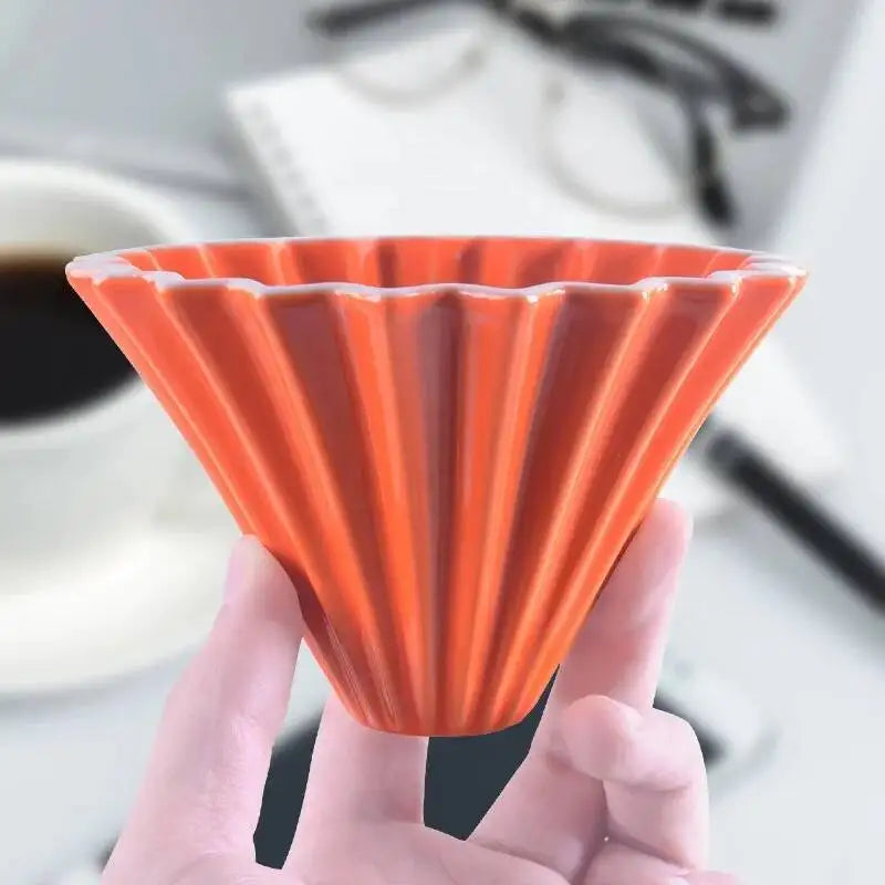 Ceramic Origami Pour-Over Coffee Dripper - Flower Shape Filter Cup