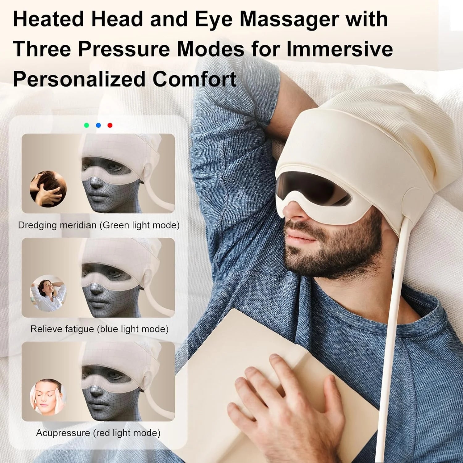 Head & Eye Massager with Heat | 3 Modes, 6-Level Warmth, Remote Control | Stress & Fatigue Relief
