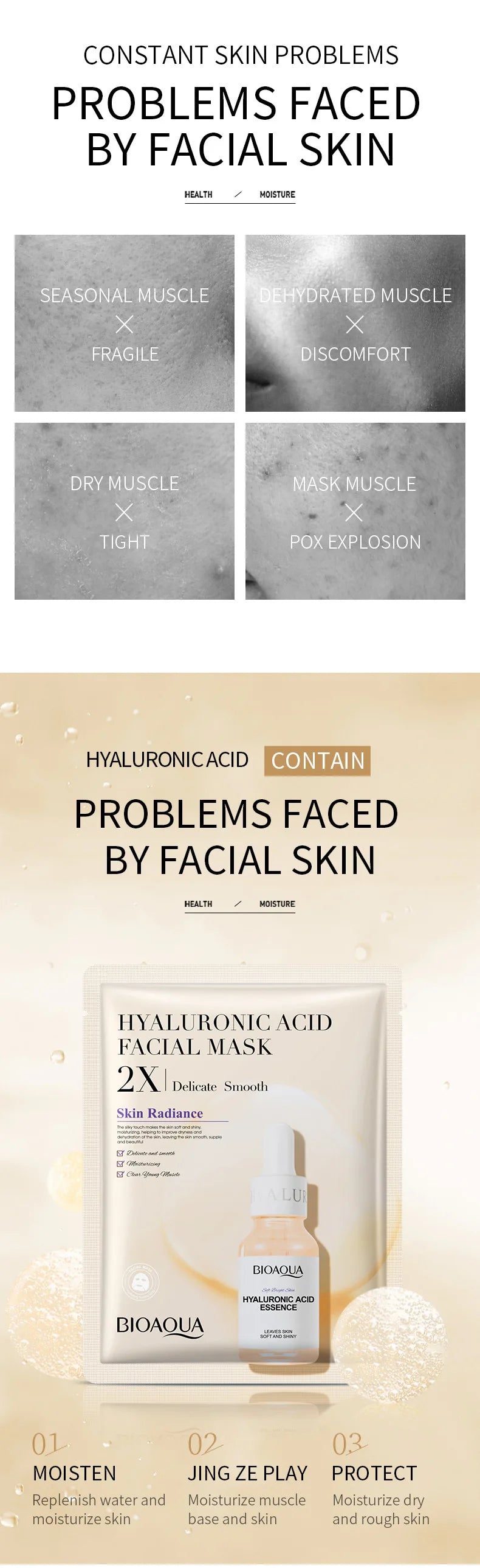 BIOAQUA 20-Piece Facial Sheet Mask Set - Vitamin C, Collagen, Hyaluronic Acid & More