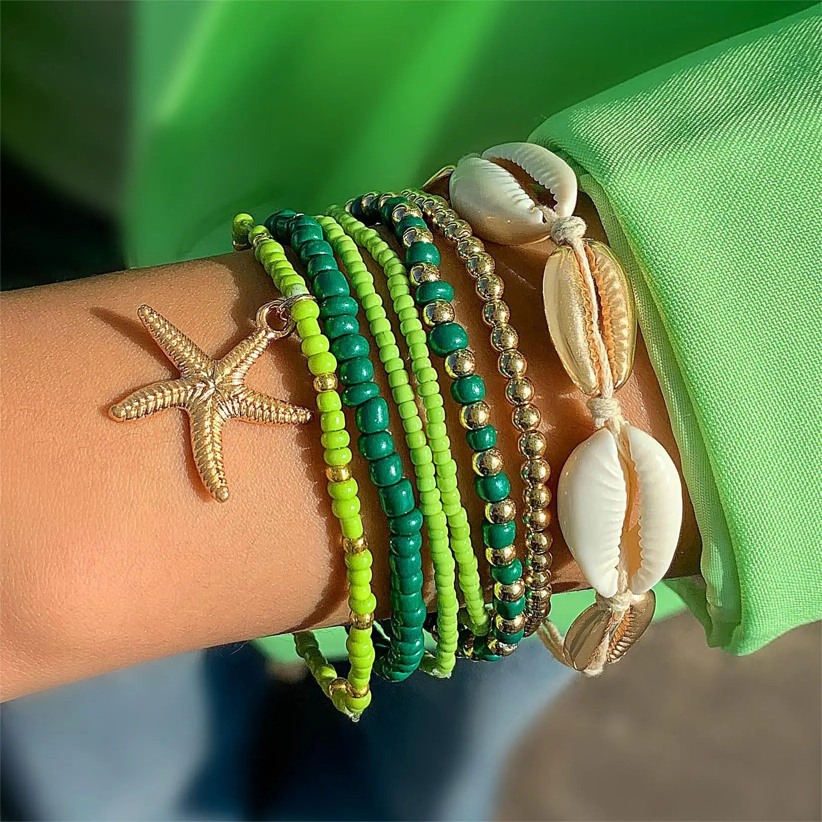 Bohemian Beach Bracelet Set – Layered Starfish & Shell Jewelry for Women