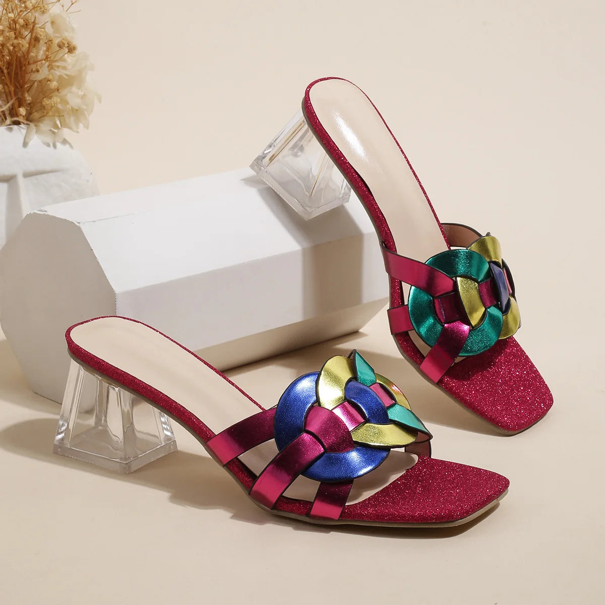 Women's Square Toe Mid-Heel Strappy Sandals