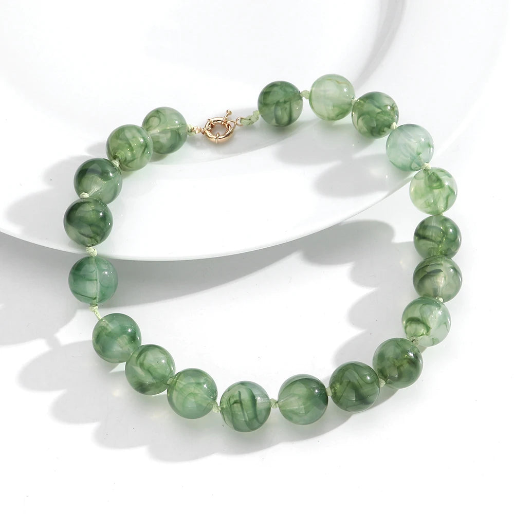 Vintage Beaded Choker Necklace – Bohemian Resin Bead Jewelry for Women
