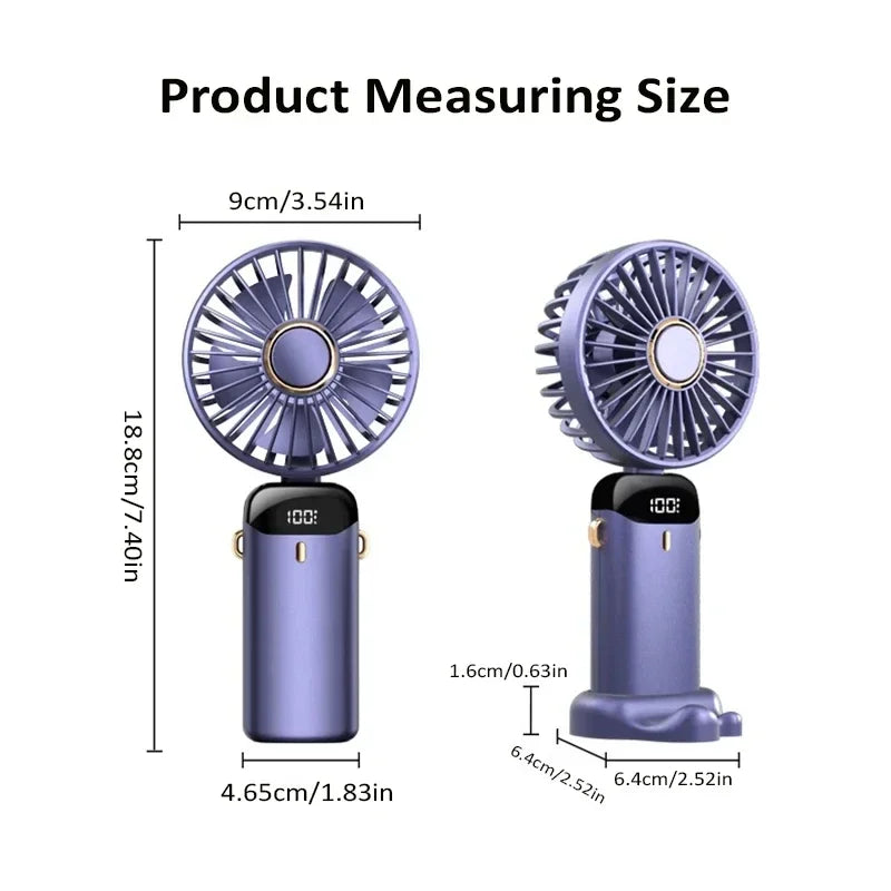 3-in-1 Neck Hanging & Handheld Fan with LED Display & Phone Stand