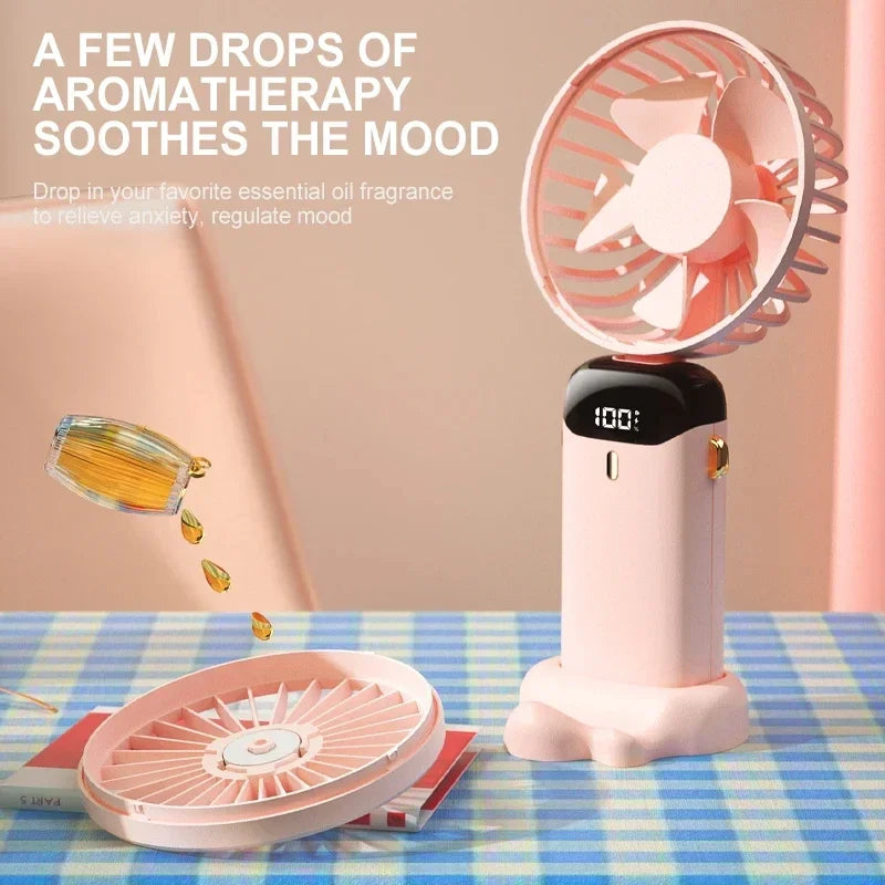 3-in-1 Neck Hanging & Handheld Fan with LED Display & Phone Stand