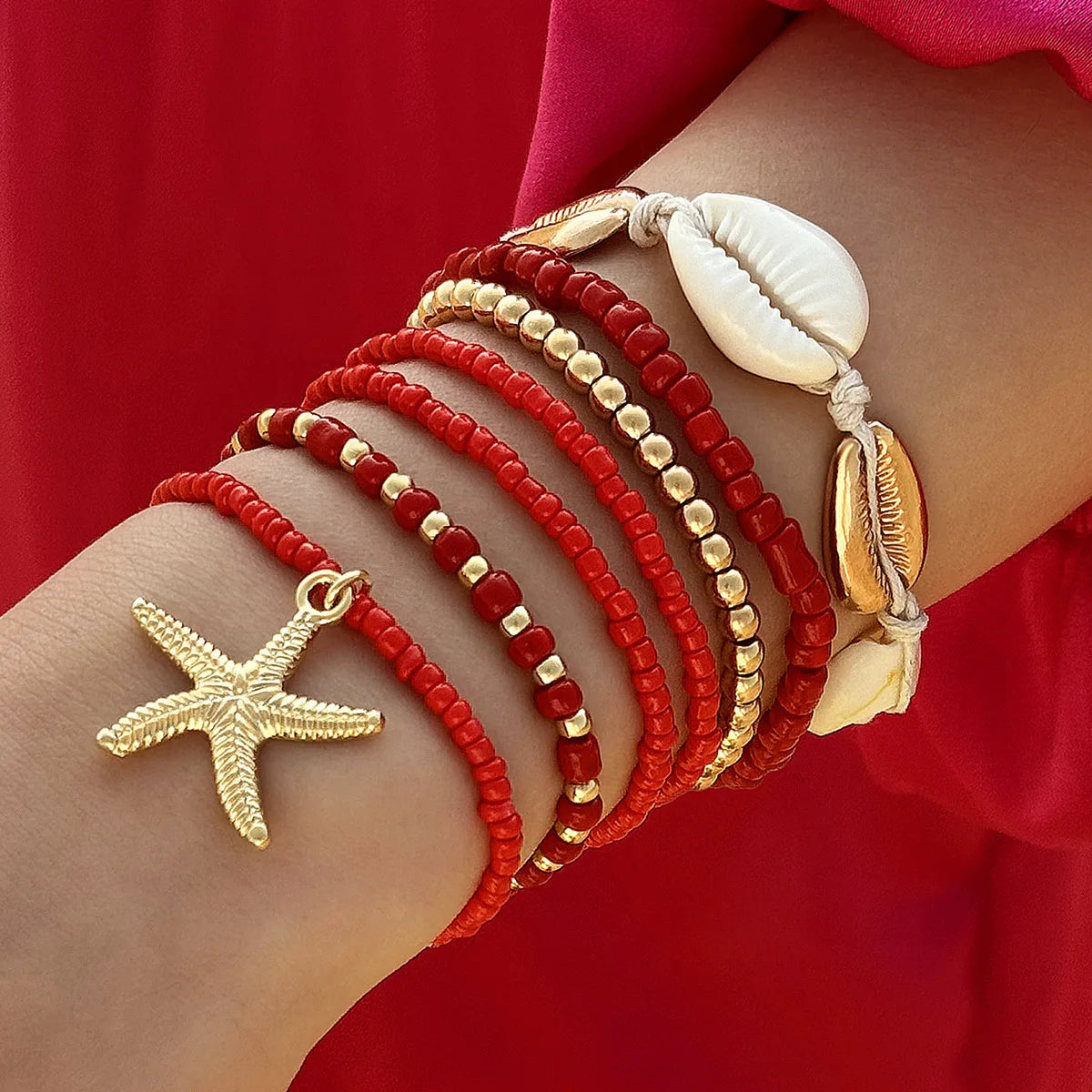 Bohemian Beach Bracelet Set – Layered Starfish & Shell Jewelry for Women