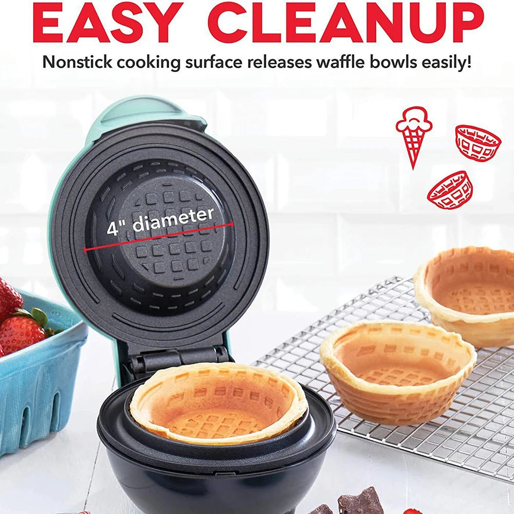 Mini Waffle Bowl Maker – 4-in-1 Breakfast Machine for Waffles, Egg Tarts, Ice Cream Bowls & Egg Rolls
