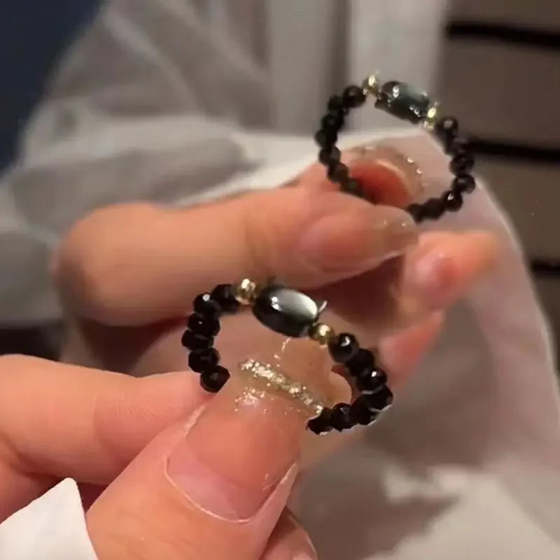 Natural Moonstone Obsidian Bracelets Couple Minimalist Bracelet Handmade Cute Black White Cat Bracelet Party Jewelry Gifts