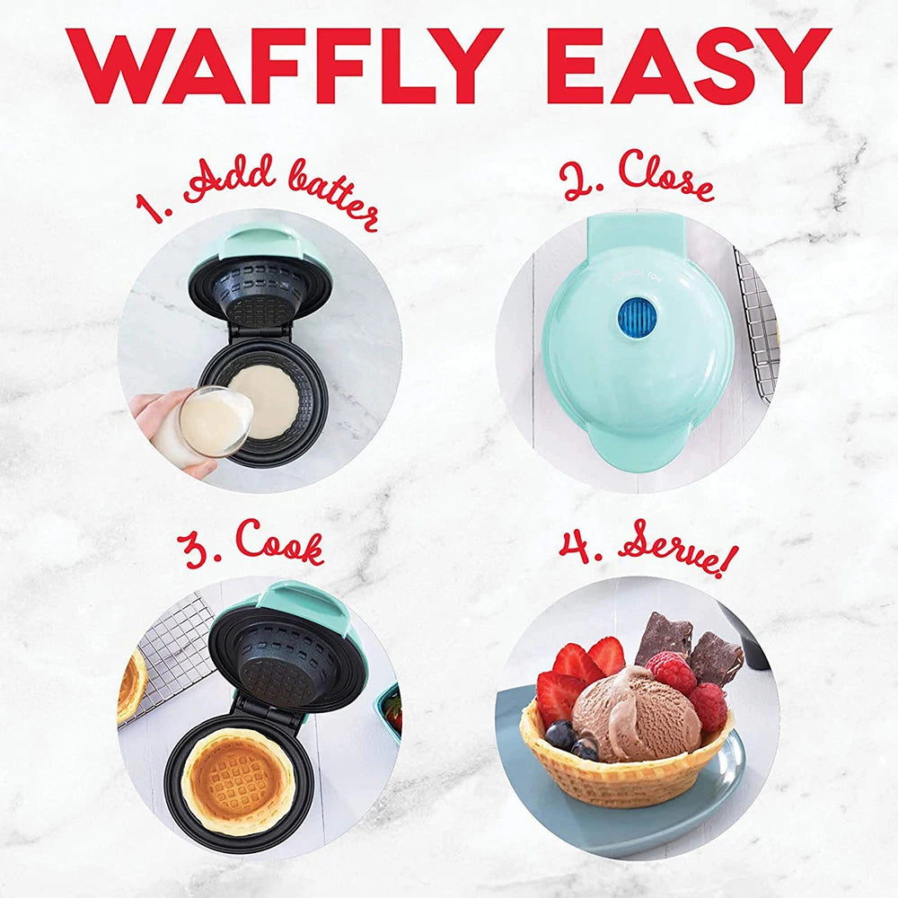 Mini Waffle Bowl Maker – 4-in-1 Breakfast Machine for Waffles, Egg Tarts, Ice Cream Bowls & Egg Rolls