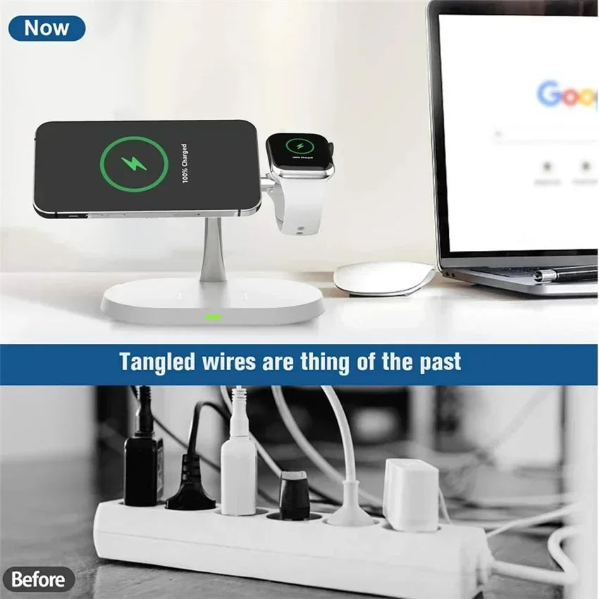 3-in-1 Magnetic Wireless Charger Stand | 30W Fast Charging for iPhone, Apple Watch & AirPods