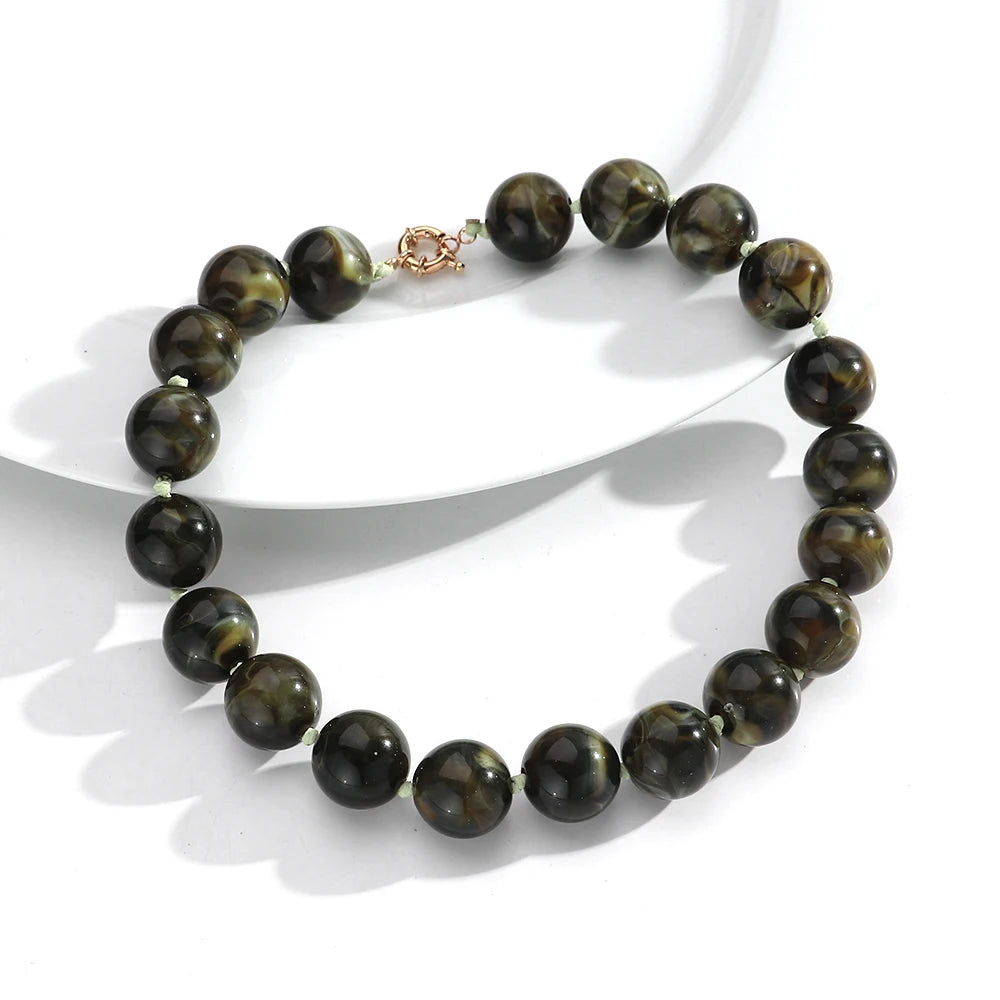 Vintage Beaded Choker Necklace – Bohemian Resin Bead Jewelry for Women