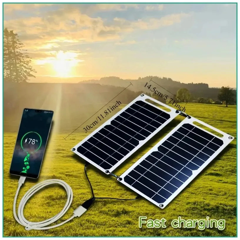 Portable Solar Panel USB Charger - Waterproof for Hiking & Camping