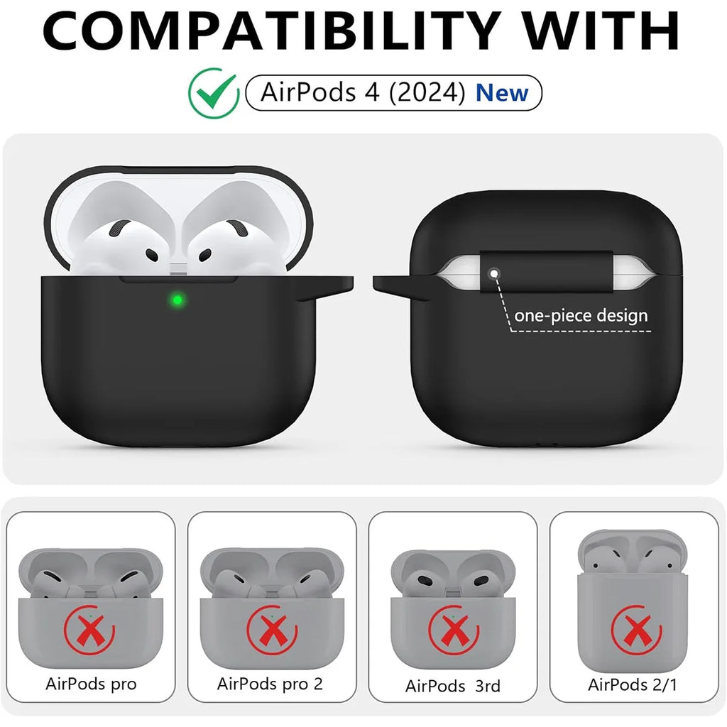 AirPods 4 Case (2024) - Military Grade Silicone with Keychain, 12 Colors