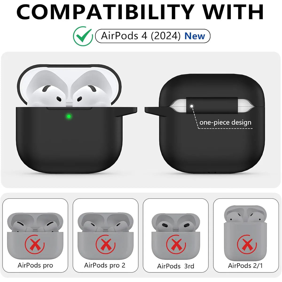 AirPods 4 Case (2024) - Military Grade Silicone with Keychain, 12 Colors