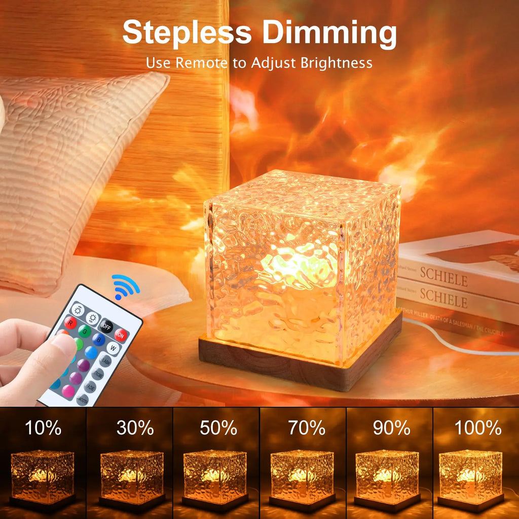 RGB Crystal Water Ripple Desk Lamp — 16-Color LED Night Light with Remote & USB Charging
