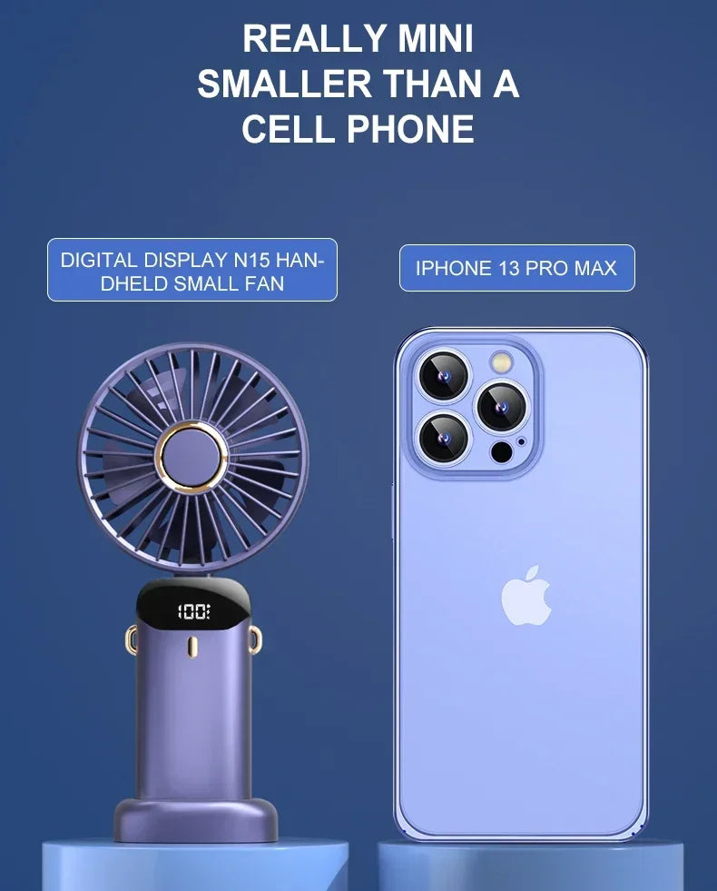 3-in-1 Neck Hanging & Handheld Fan with LED Display & Phone Stand