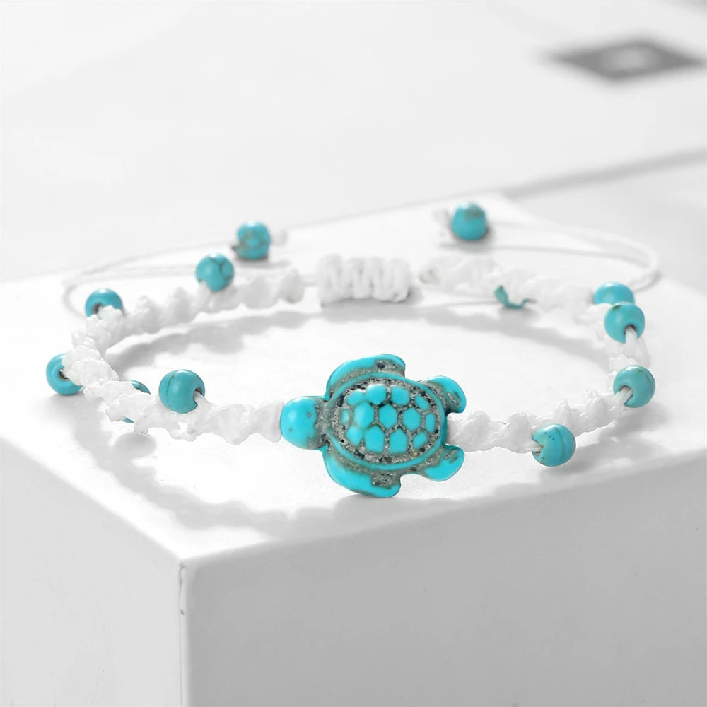 Natural Stone Braided Bracelet with Turtle Pendant – Handmade Healing Jewelry for Men & Women