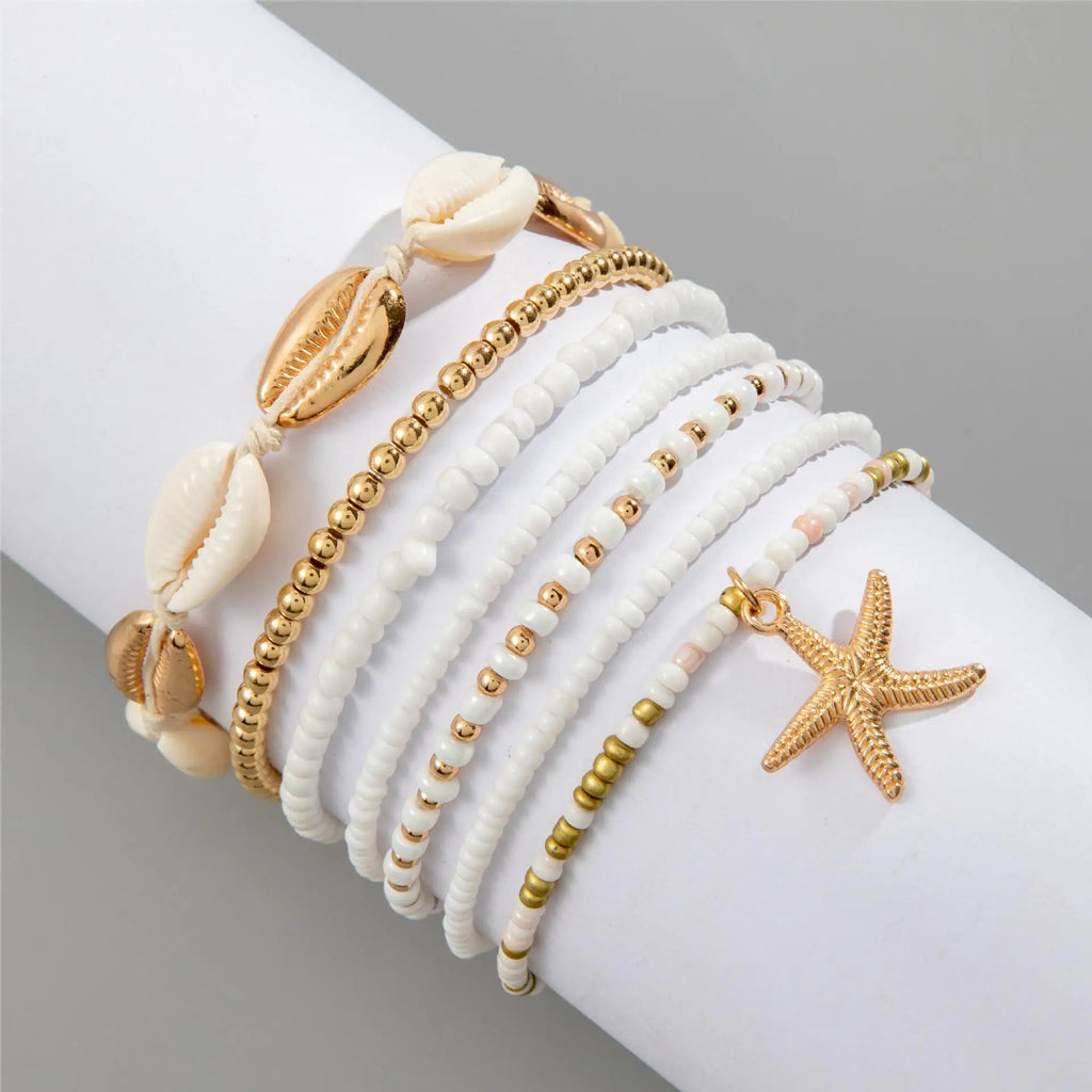 Bohemian Beach Bracelet Set – Layered Starfish & Shell Jewelry for Women