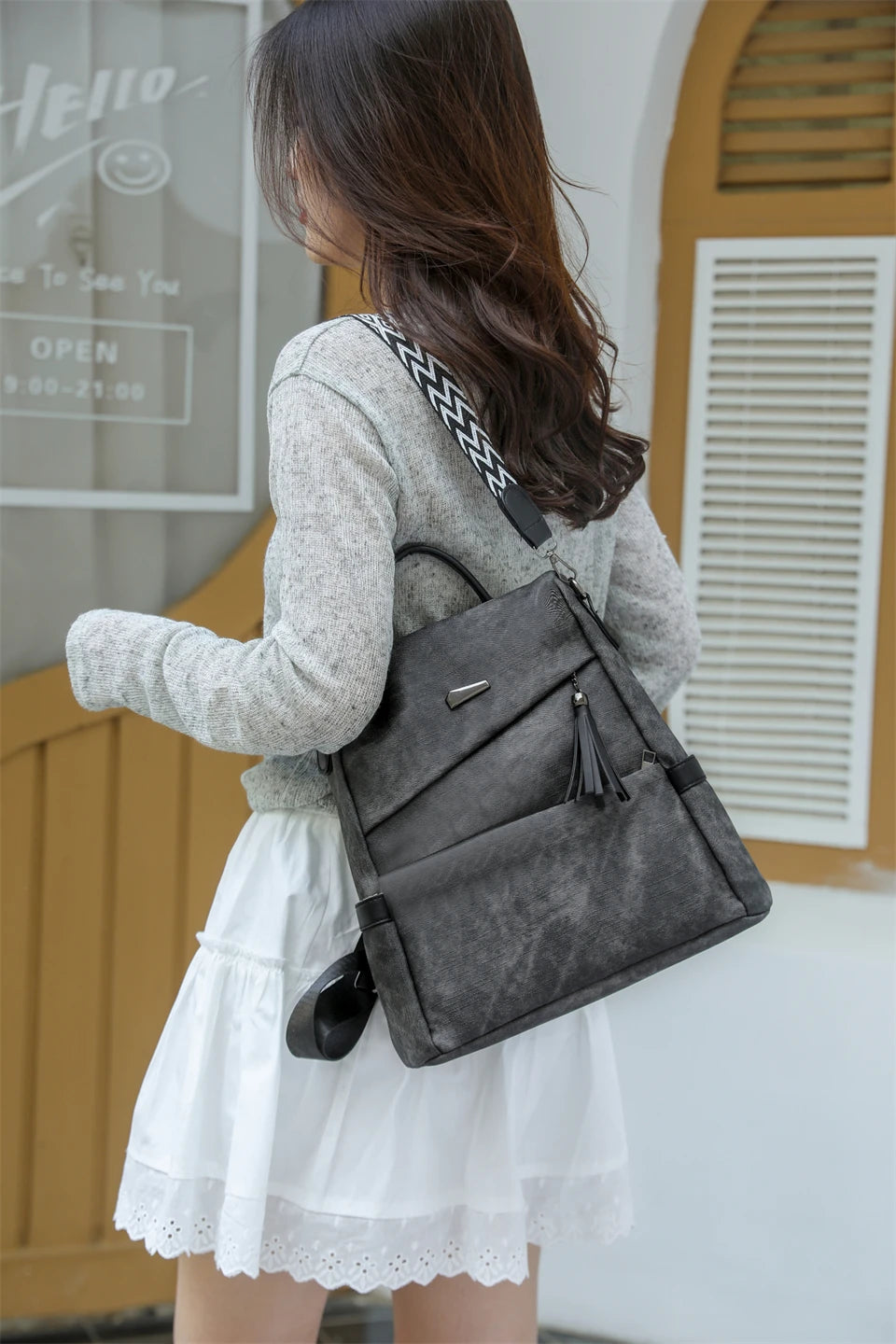 Women's PU Leather Backpack - Large Capacity Fashion Daypack with Tassel