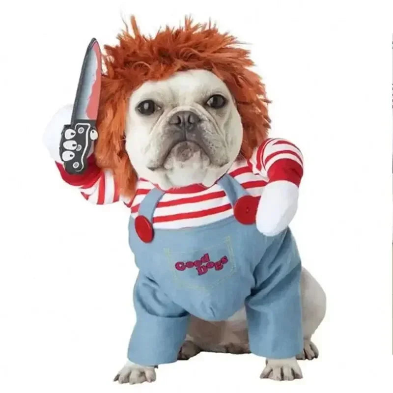 3-Piece Halloween Dog Cosplay Costume Set with Wig Hat & Prop