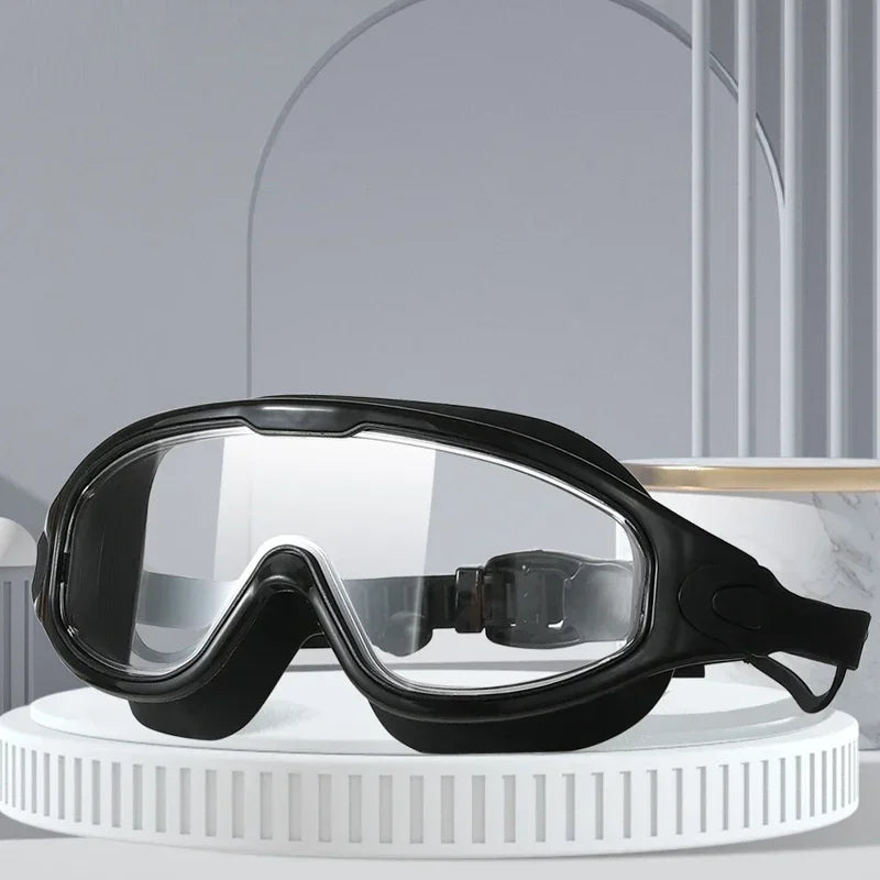 Big Frame Swimming Goggles Adults with Earplugs Swim Glasses Professional HD Anti-fog Goggles Silicone Eyewear Men Women