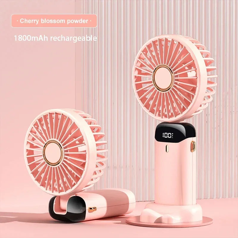 3-in-1 Neck Hanging & Handheld Fan with LED Display & Phone Stand