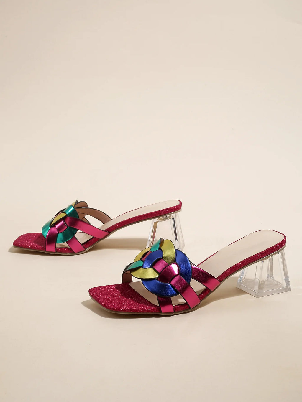 Women's Square Toe Mid-Heel Strappy Sandals