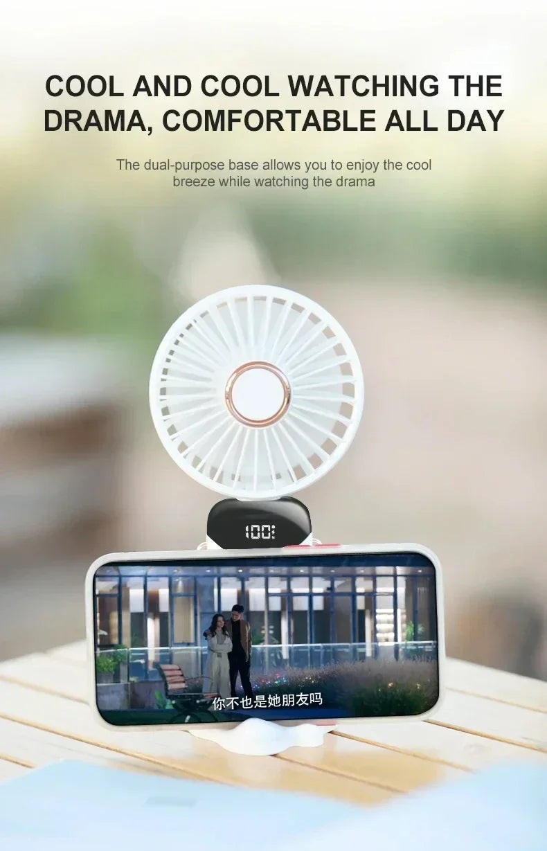 5-Speed Rechargeable Handheld Fan with LED Display & Aromatherapy