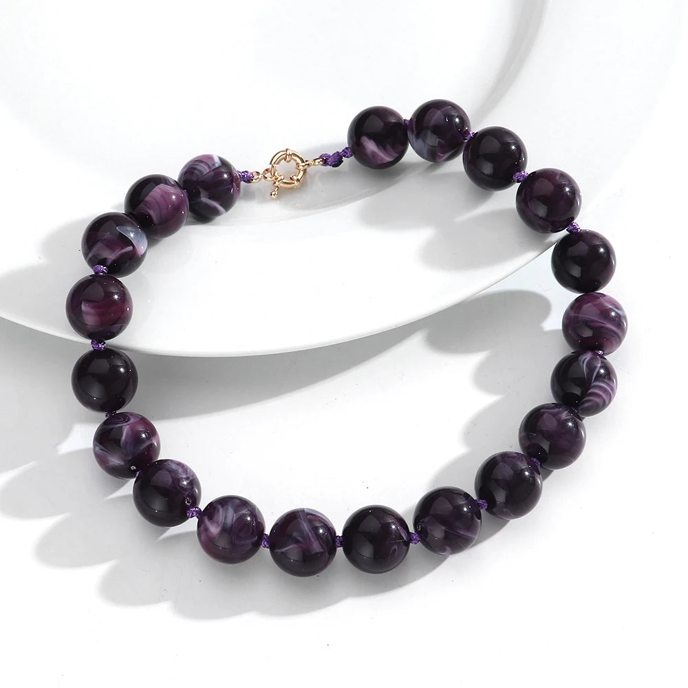 Vintage Beaded Choker Necklace – Bohemian Resin Bead Jewelry for Women