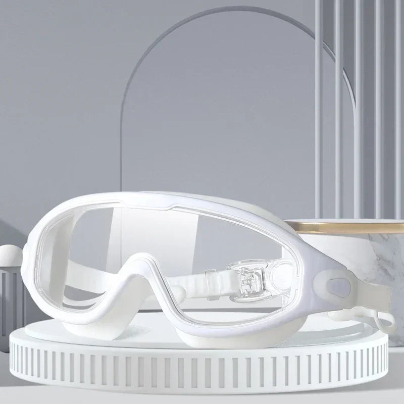 Big Frame Swimming Goggles Adults with Earplugs Swim Glasses Professional HD Anti-fog Goggles Silicone Eyewear Men Women