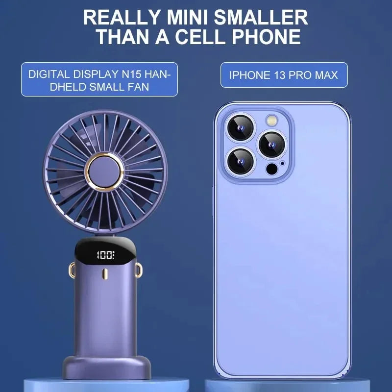 3-in-1 Neck Hanging & Handheld Fan with LED Display & Phone Stand