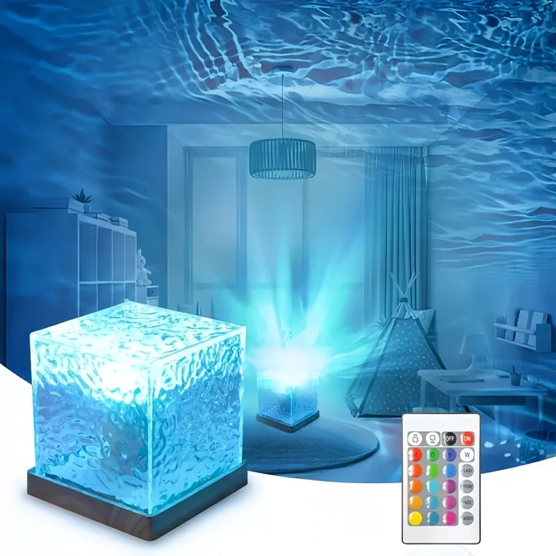 RGB Crystal Water Ripple Desk Lamp — 16-Color LED Night Light with Remote & USB Charging
