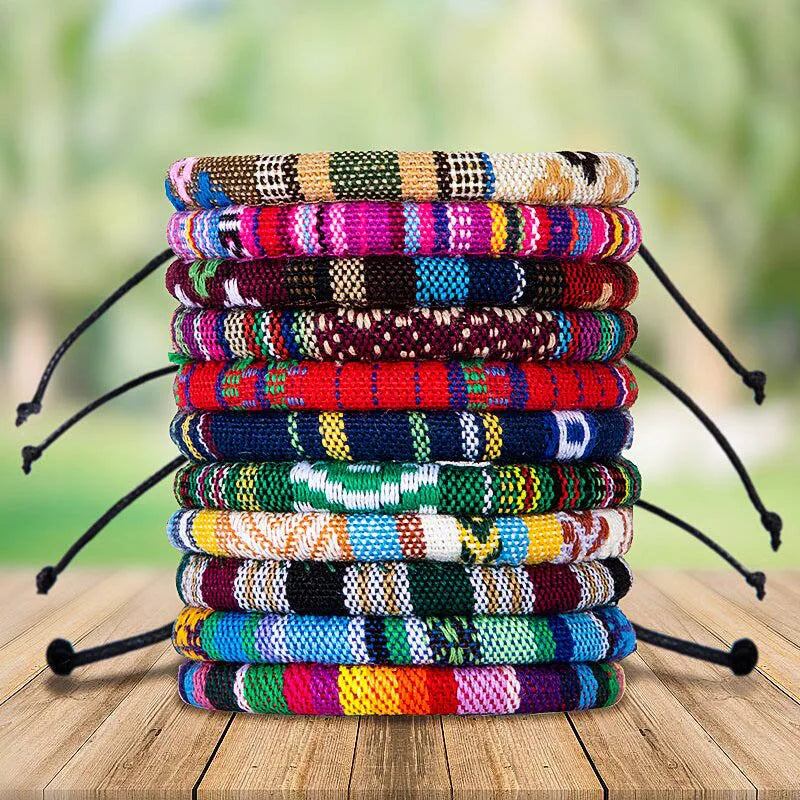12-Piece Bohemian Bracelet Set – Adjustable Ethnic Style Bracelets for Women & Men