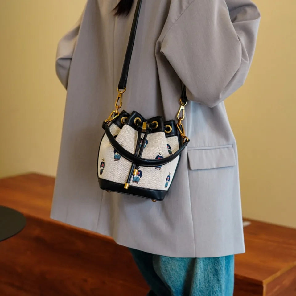 Women's Drawstring Bucket Crossbody Bag