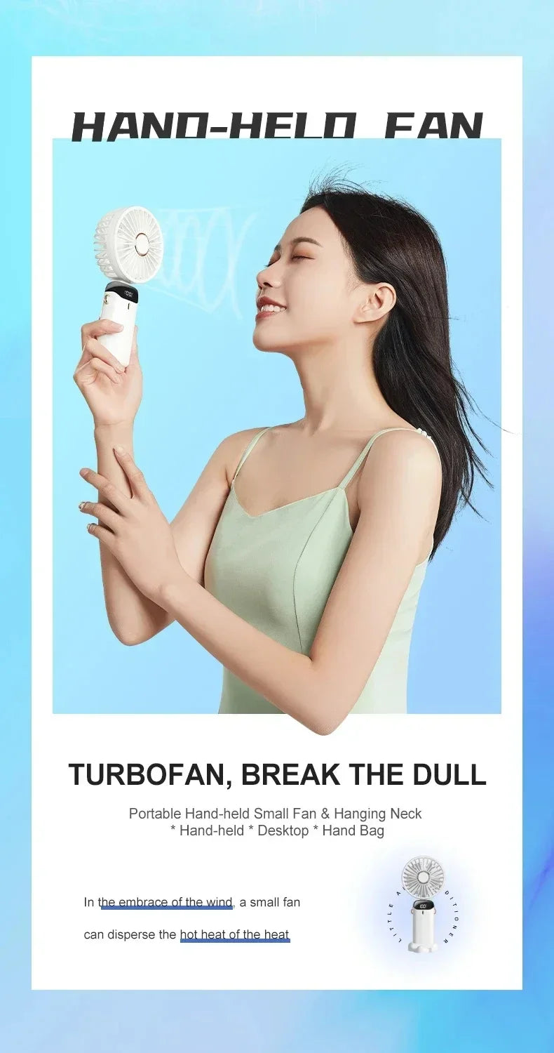5-Speed Rechargeable Handheld Fan with LED Display & Aromatherapy