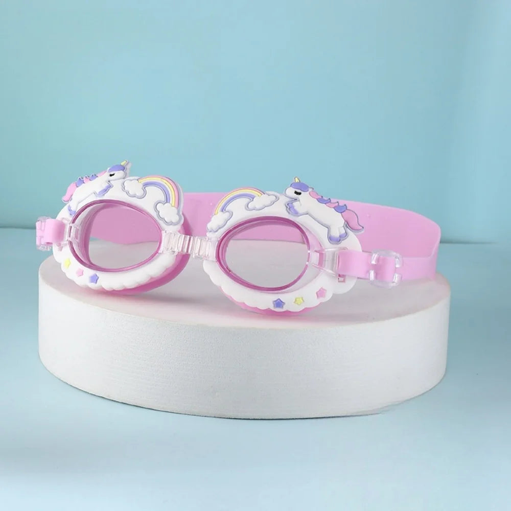 Children's Cartoon Unicorn Pink Swimming Goggles Underwater Waterproof and Anti-Fog Silicone Swimming Cap Swim Cap Goggles Set