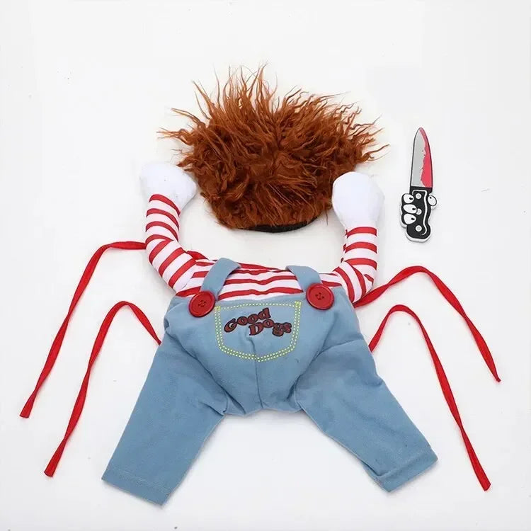 3-Piece Halloween Dog Cosplay Costume Set with Wig Hat & Prop