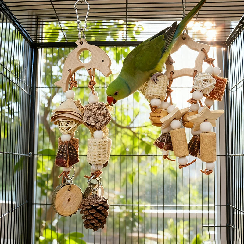 Natural Parrot Bird Toy Wooden Fruit nibble skewers pine cones corncob cork tooth grinding Cage Supplies Bird Accessories New